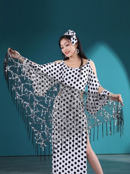 画像2: ベリーダンススカーフ--多色ピース付き三角スカーフT5596S (2)