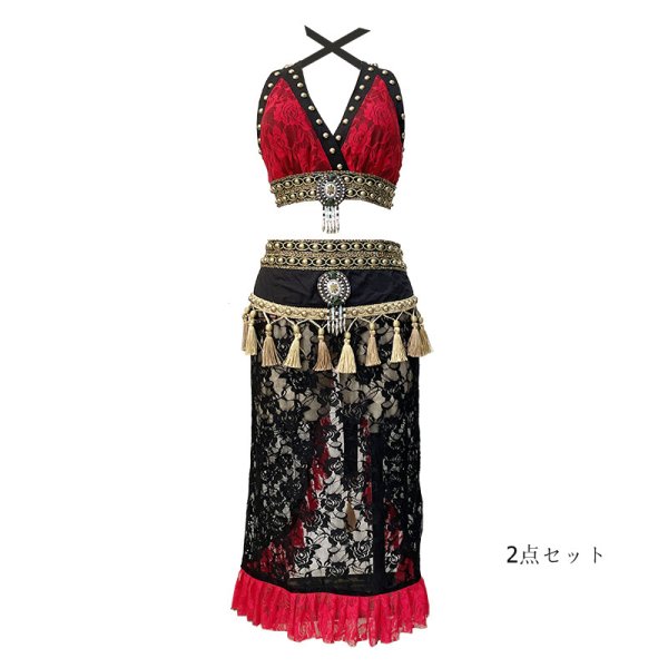 画像4: ベリーダンス衣装コスチュームH01-2点セットWY8901（SI01894）赤色 (4)