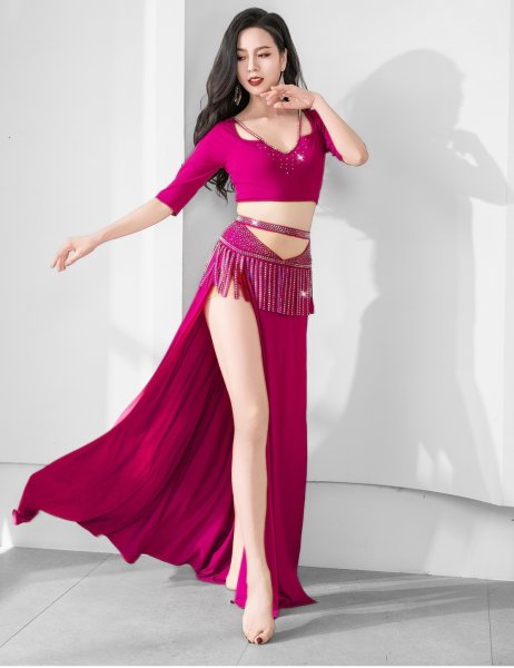 画像2: ベリーダンス練習セット-おへそ隠れる2点セットZM523 (2)
